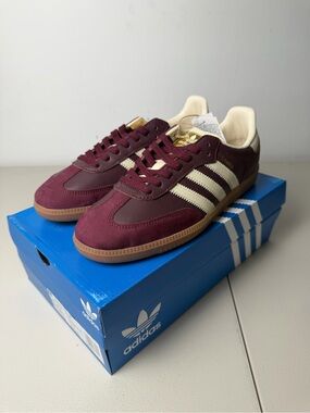 adidas Samba OG Maroon Gold Metallic Womens Shoes